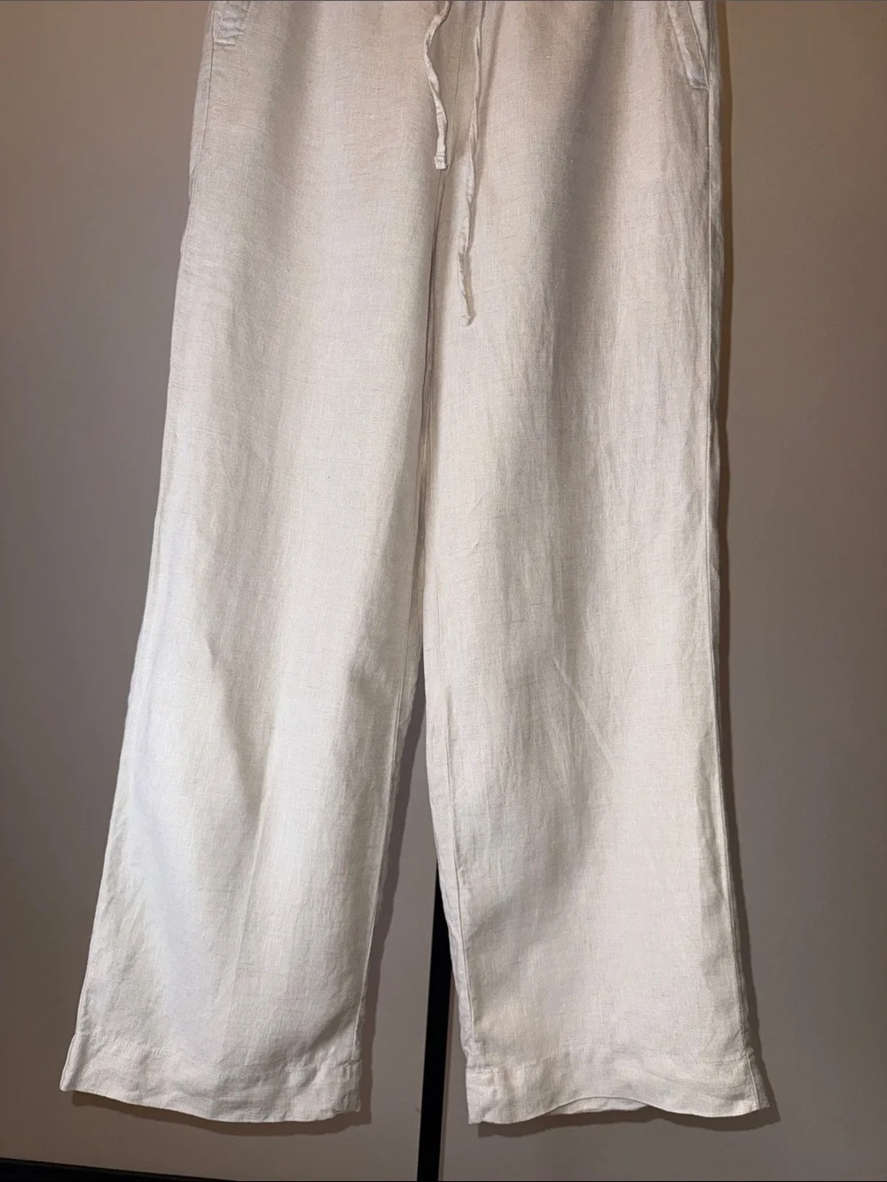 Talbots 100% Linen Wide Leg Drawstring Pants Oatmeal Flax Natural | Size 8